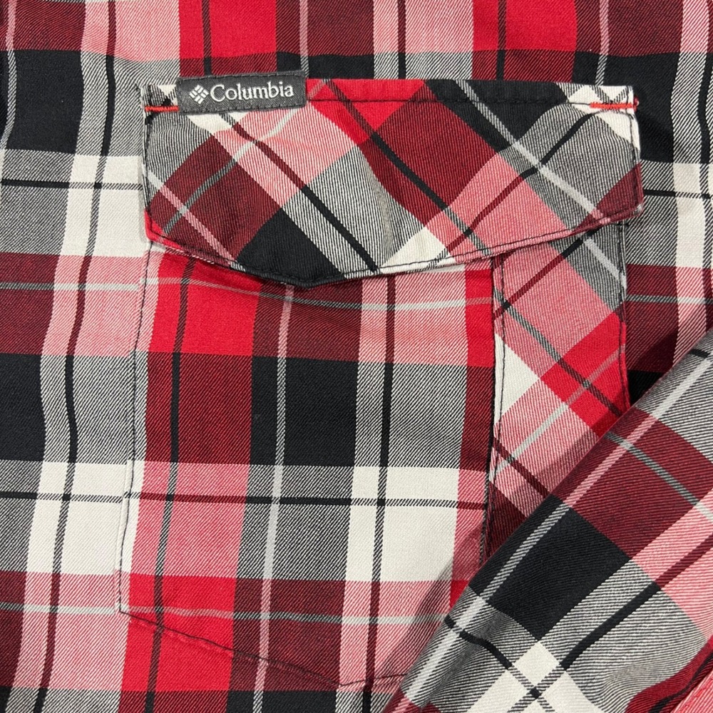 Columbia Mens Red Black Plaid Long Sleeve Button Down Hiking Shirt Size XL - Picture 3 of 8